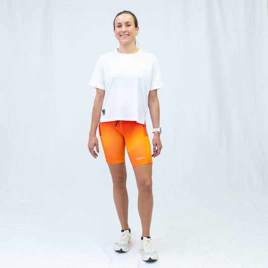 Womens Flexion 8" Compression Short - Orange Crush