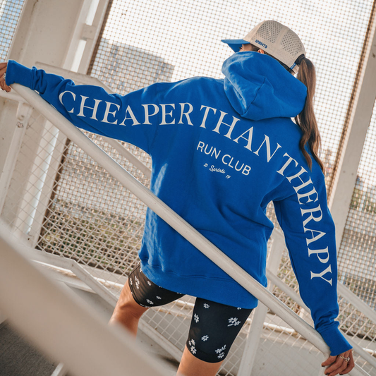 Run Club Oversized Hoodie - Cheaper than Therapy - Blue