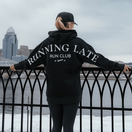 Run Club Oversized Hoodie - Running Late - Black