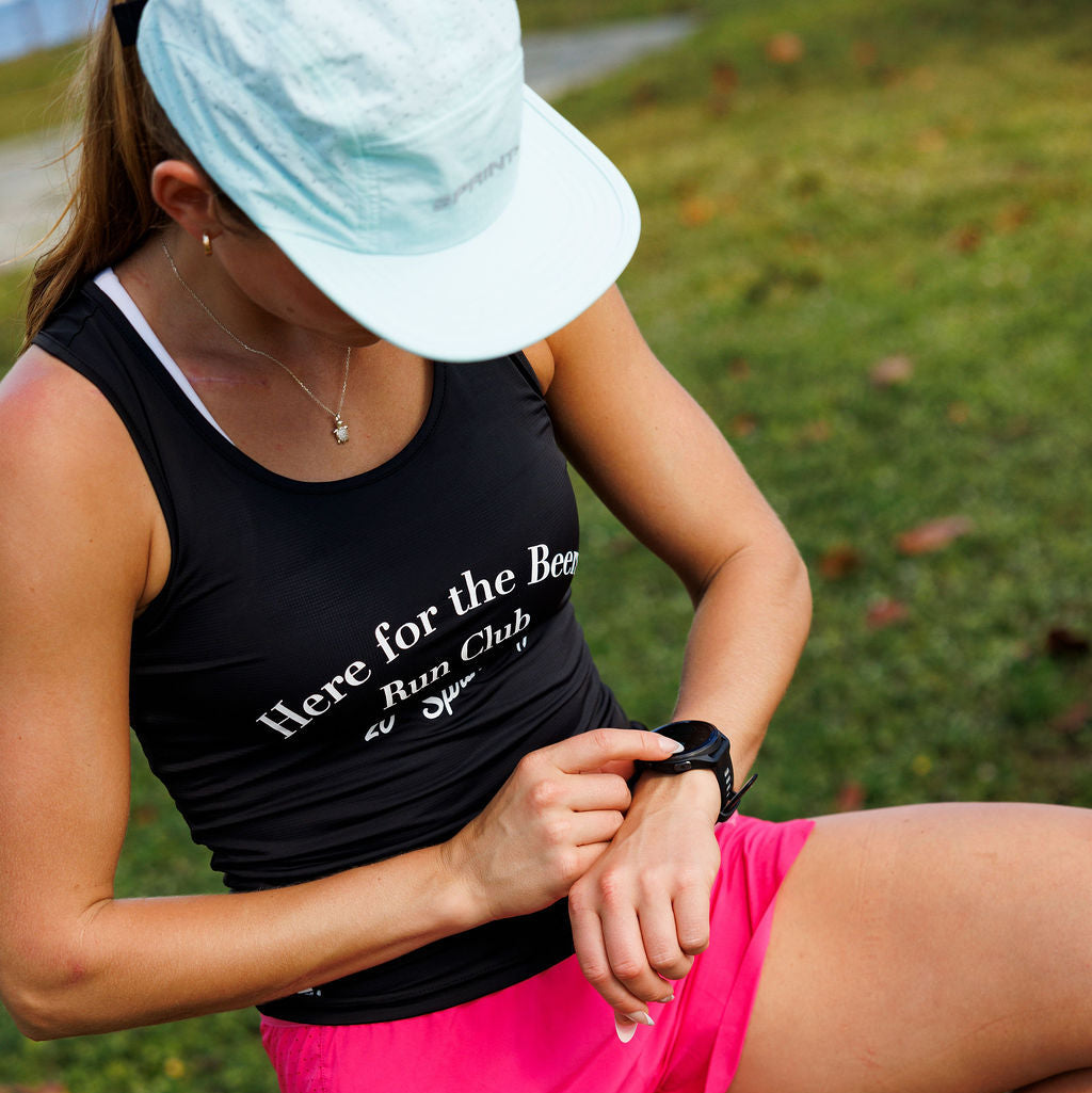 Womens Core Zero Running Tank - Here For The Beers Run Club Black